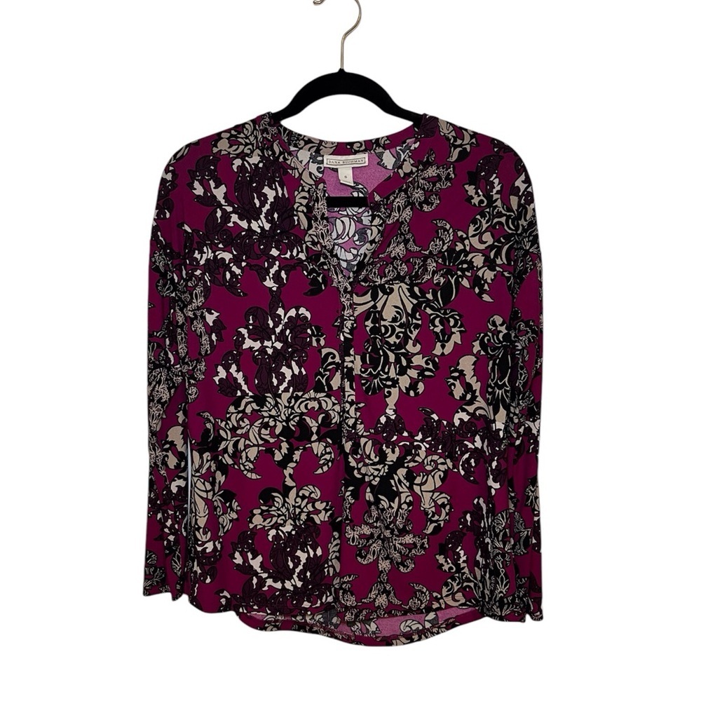 Dana Buchman Purple flower Print Blouse Size:Small - Picture 2 of 5